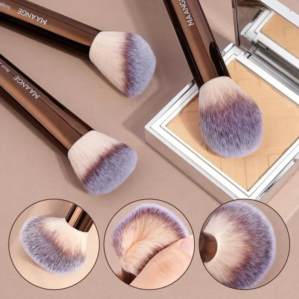 Maange 16 Pieces Coffee Makeup Brushes Travel Set For Cosmetics Blending
